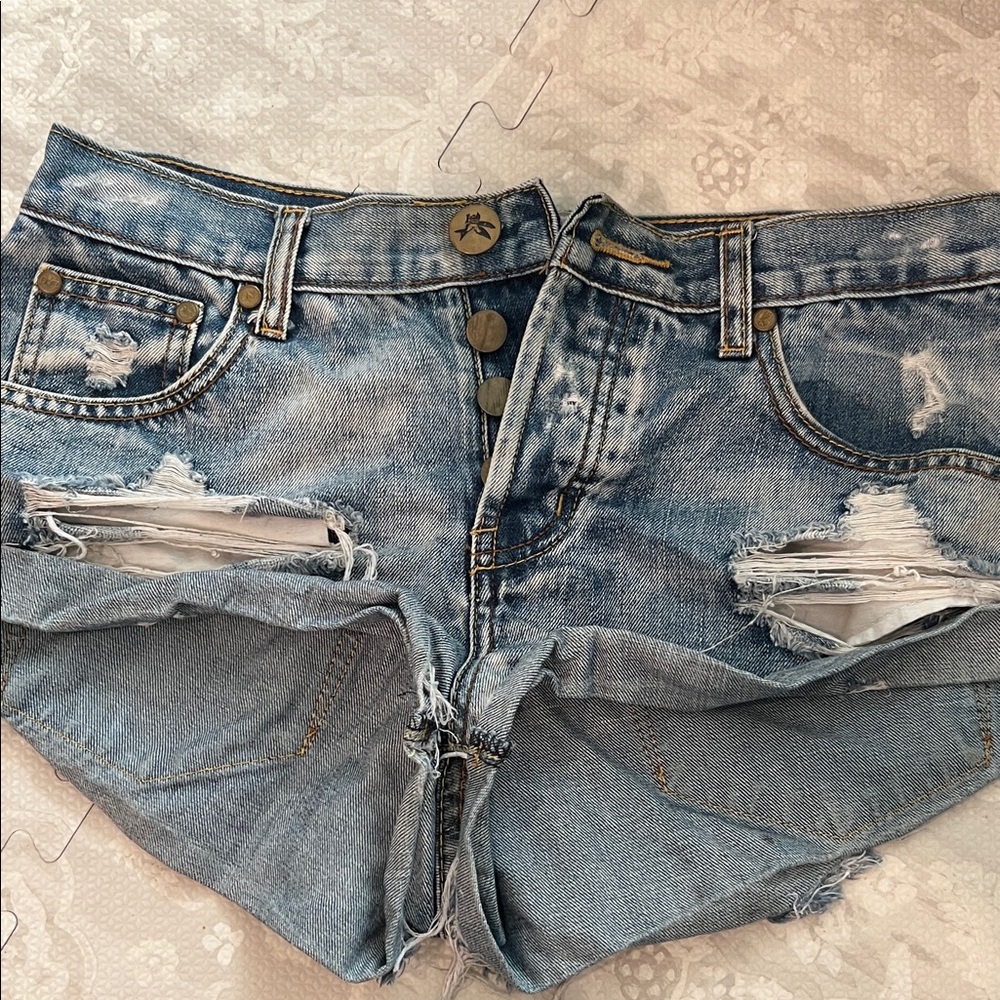 Women's Distressed High-Rise Blue Jean Shorts